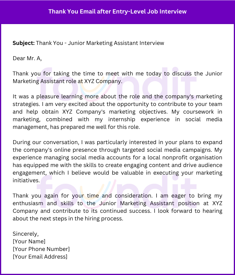 sample of a thank-you email examples after enty level job interview